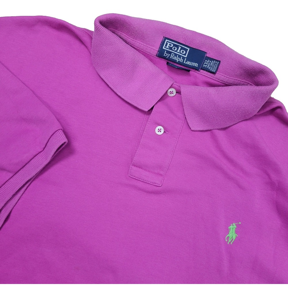 Vintage Polo Ralph Lauren Custom Fit Mens 2XL Solid Pink Green Pony Stretch Knit